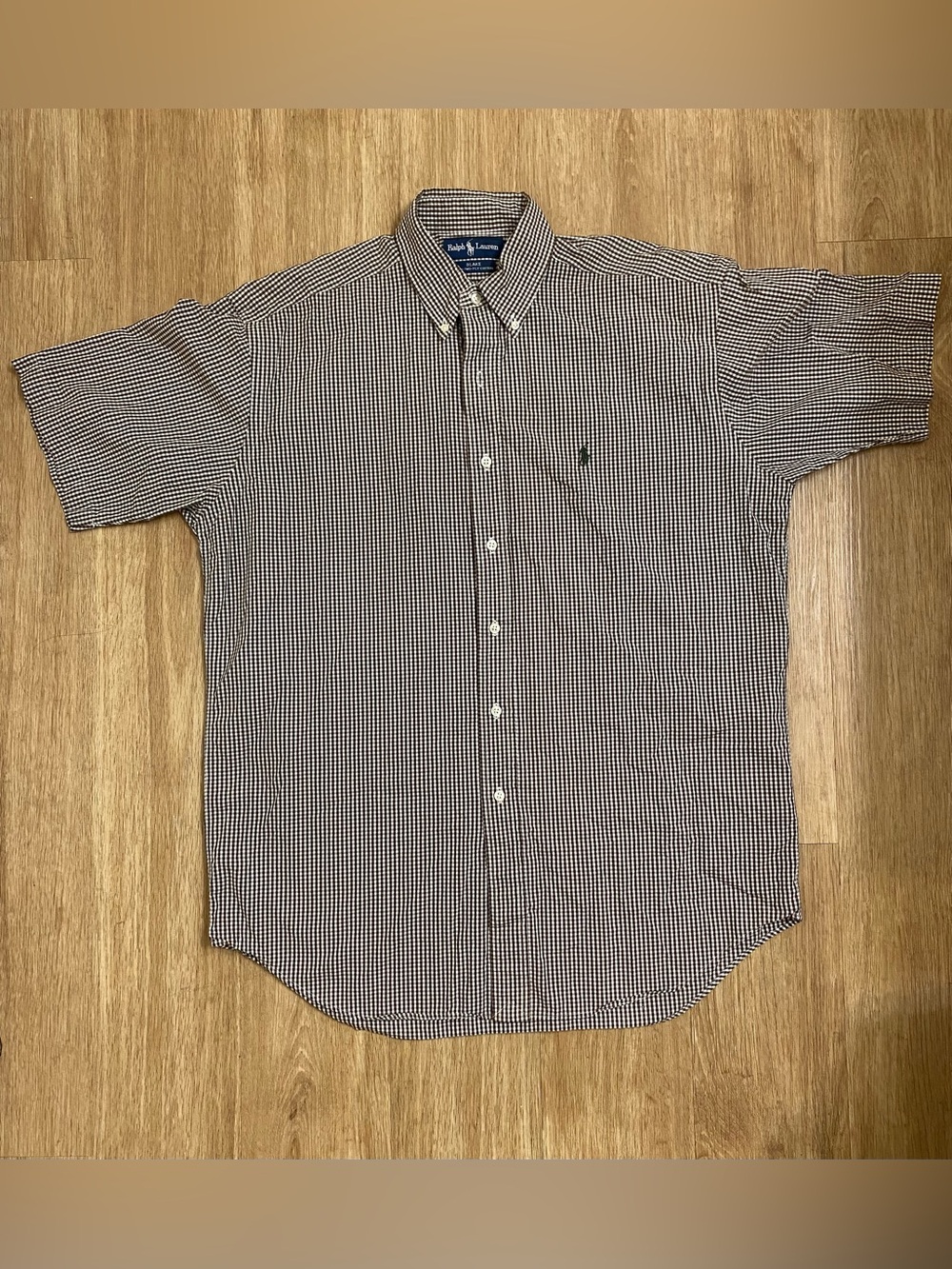 Ralph Lauren Short-Sleeve Micro-Check Button-Down Shirt - Brown & White